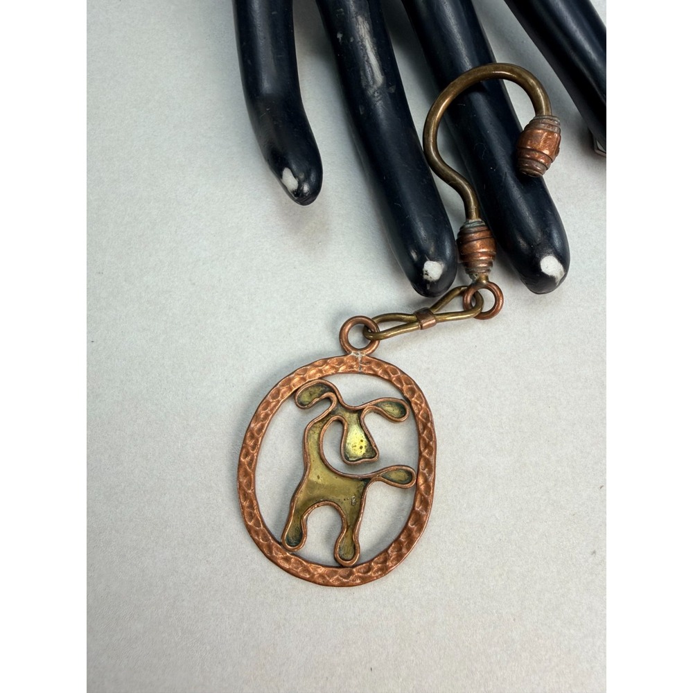 Vintage MCM Mexico Modernist Dog Keychain Mixed Metal Copper Brass Artisan